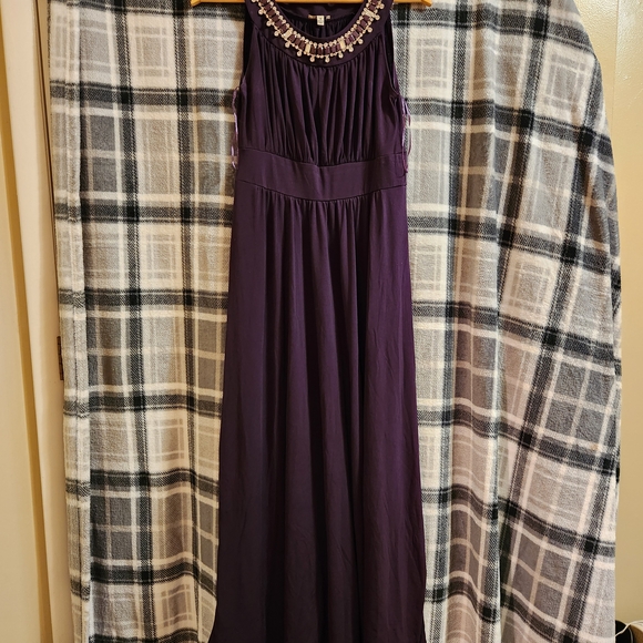 Haani Deep Purple Maxi Dress with Embellished Neckline - Picture 1 of 7